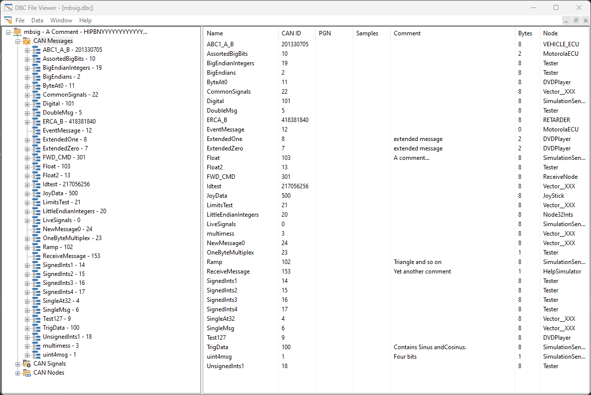 Sample DBC viewer